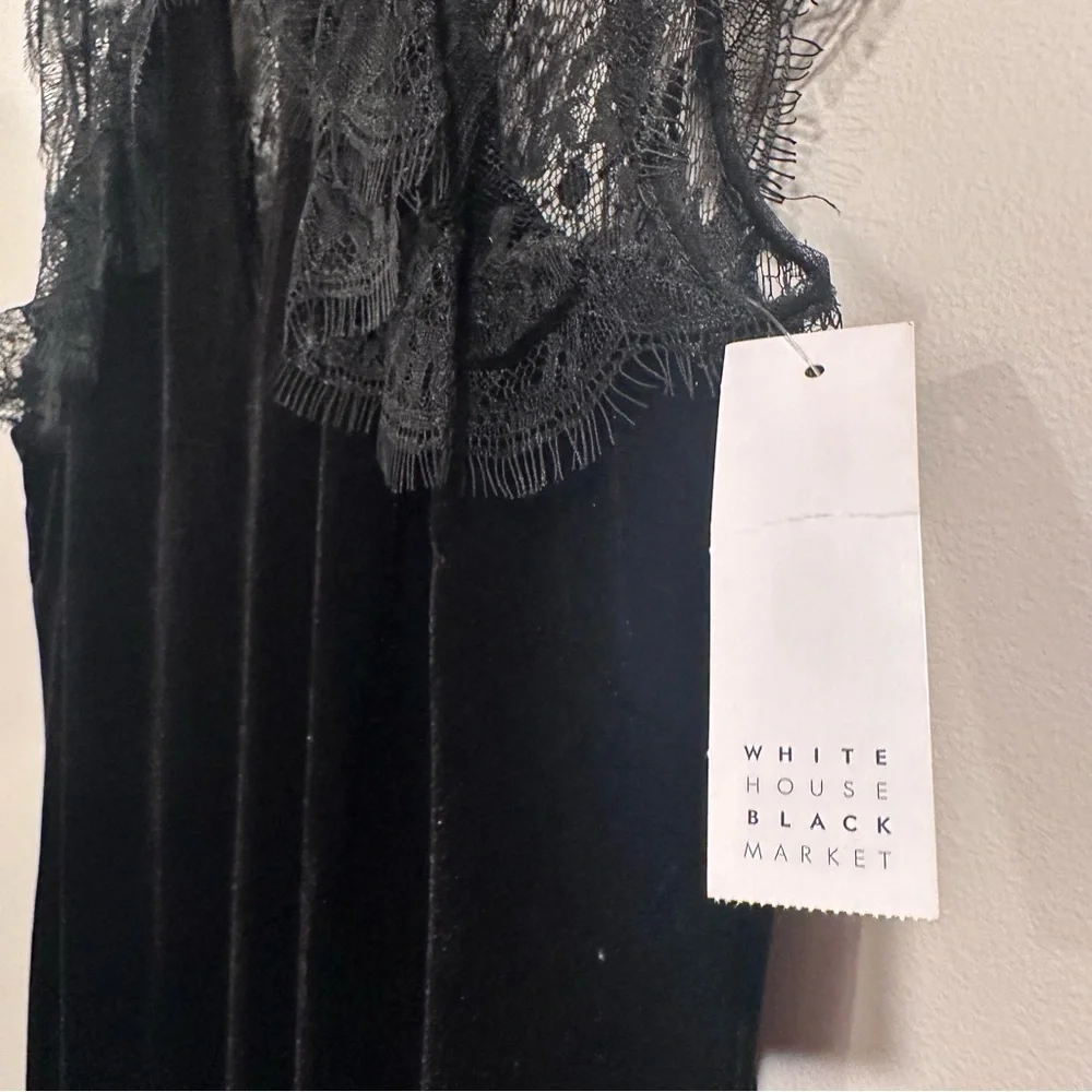White House Black Market Black Velvet & Lace Veiling Evening Shift Dress Size 2